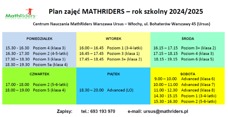 Grafik zajęć w roku szkolnym 2024/25